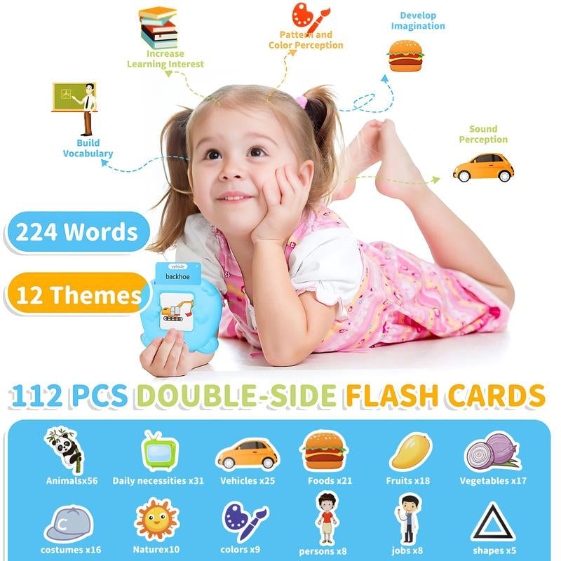 224 Words Alphabet Talking Flash Cards for 3-8 Yearstoddlers. Pocket Speech Buddytherapy Autismtoys, Educationallearing Interactivetoy for Boys Girlskids Gifts Blue