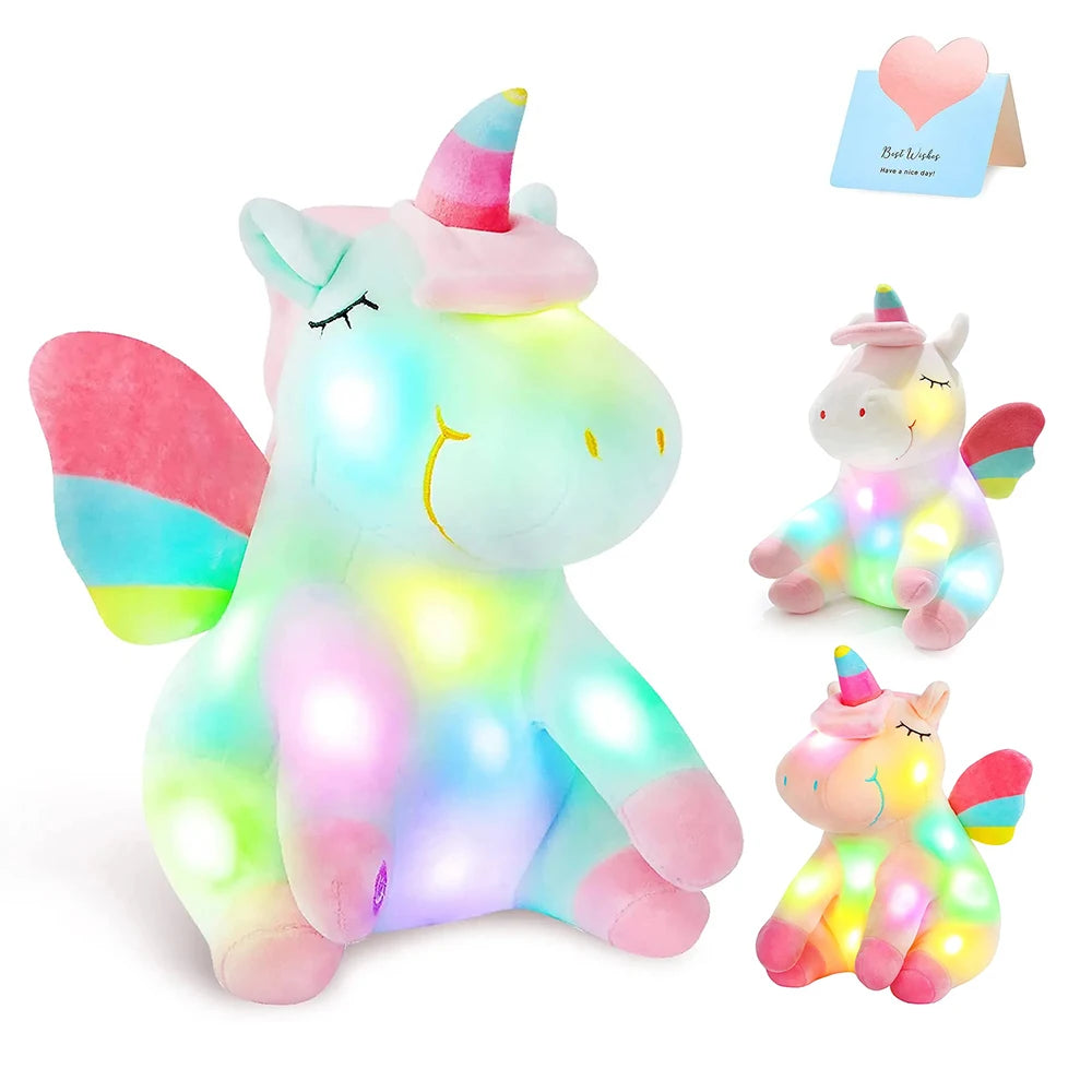 30Cm LED Light Musical Unicorn Plush Toys Soft Cute Green Pink Light-Up Stuffed Animals for Girls Birthday Gift Glowing Toy