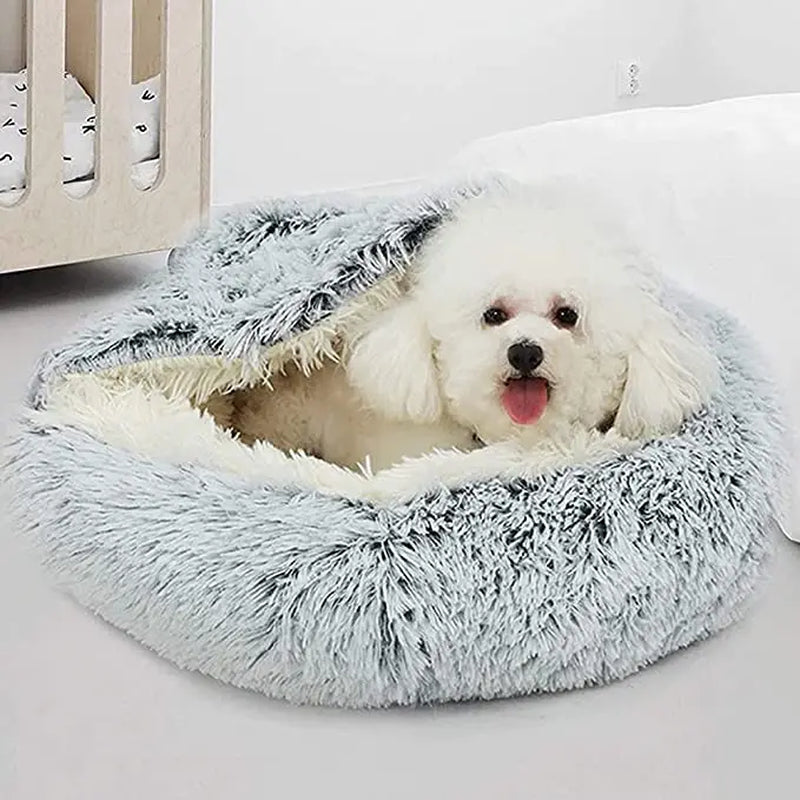 Winter Long Plush Pet Cat Bed round Cat Cushion House Warm Cat Basket Cat Sleep Bag Cat Nest Kennel 2 in 1 for Small Dog Cat