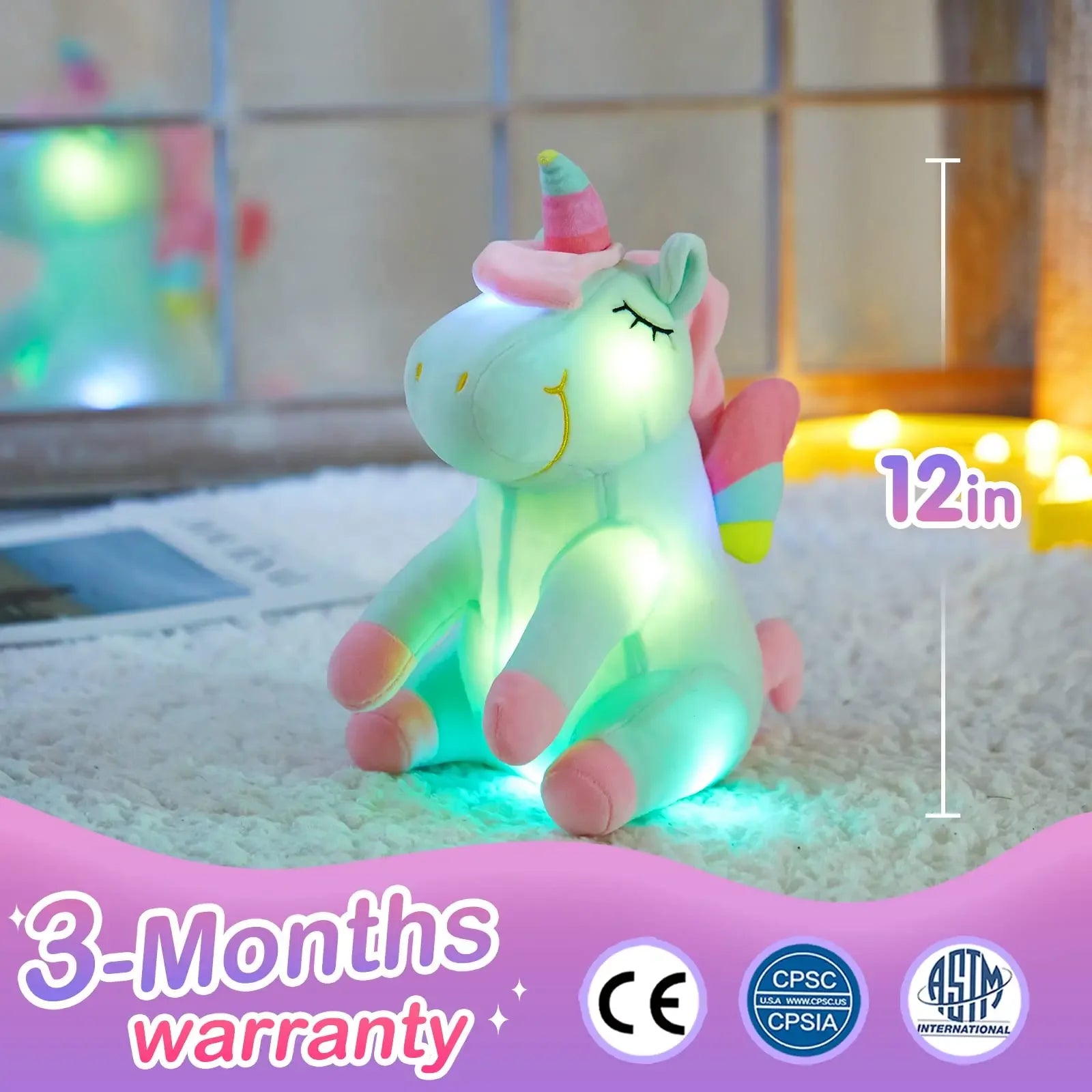 30Cm LED Light Musical Unicorn Plush Toys Soft Cute Green Pink Light-Up Stuffed Animals for Girls Birthday Gift Glowing Toy